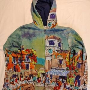 Michael Leu Paris France Impressionist Walking Art Full Zip Hoodie Size Small
